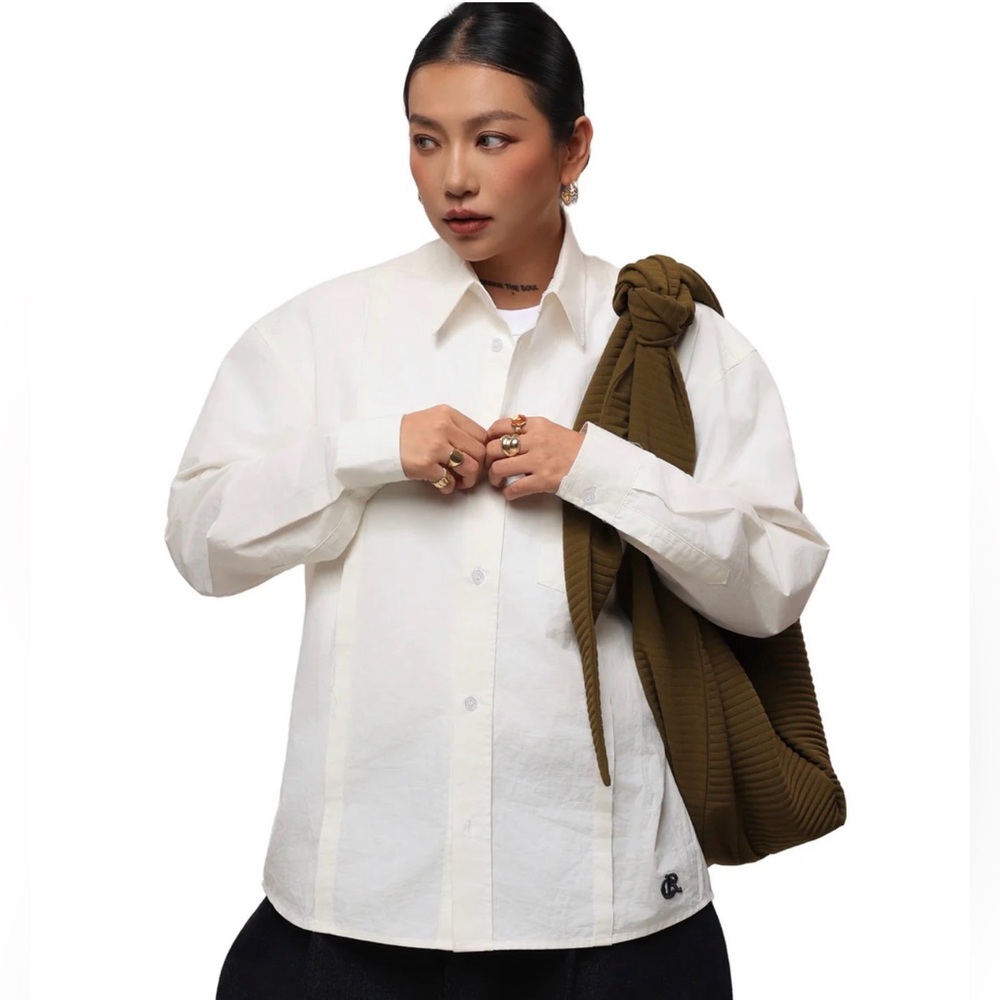 6cRAyon Ivory Poplin Embroidered Shirt Unisex Relaxed L 🤍